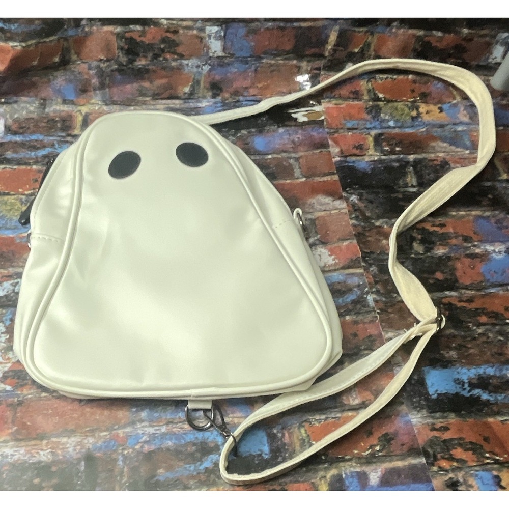 White Ghost Halloween Crossbody Bag Zip Closure Adjustable Strap Lined
